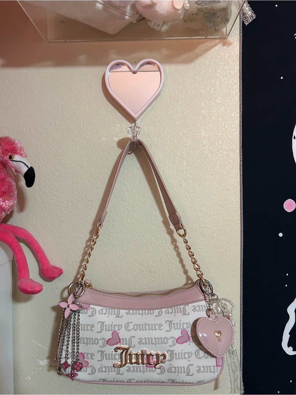 Pink Heart Mirror hook 2 pc